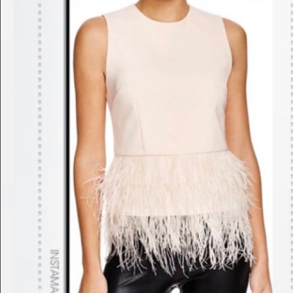 Lucy Paris Tops - Lucy Paris Women's White Feather Trim Top -